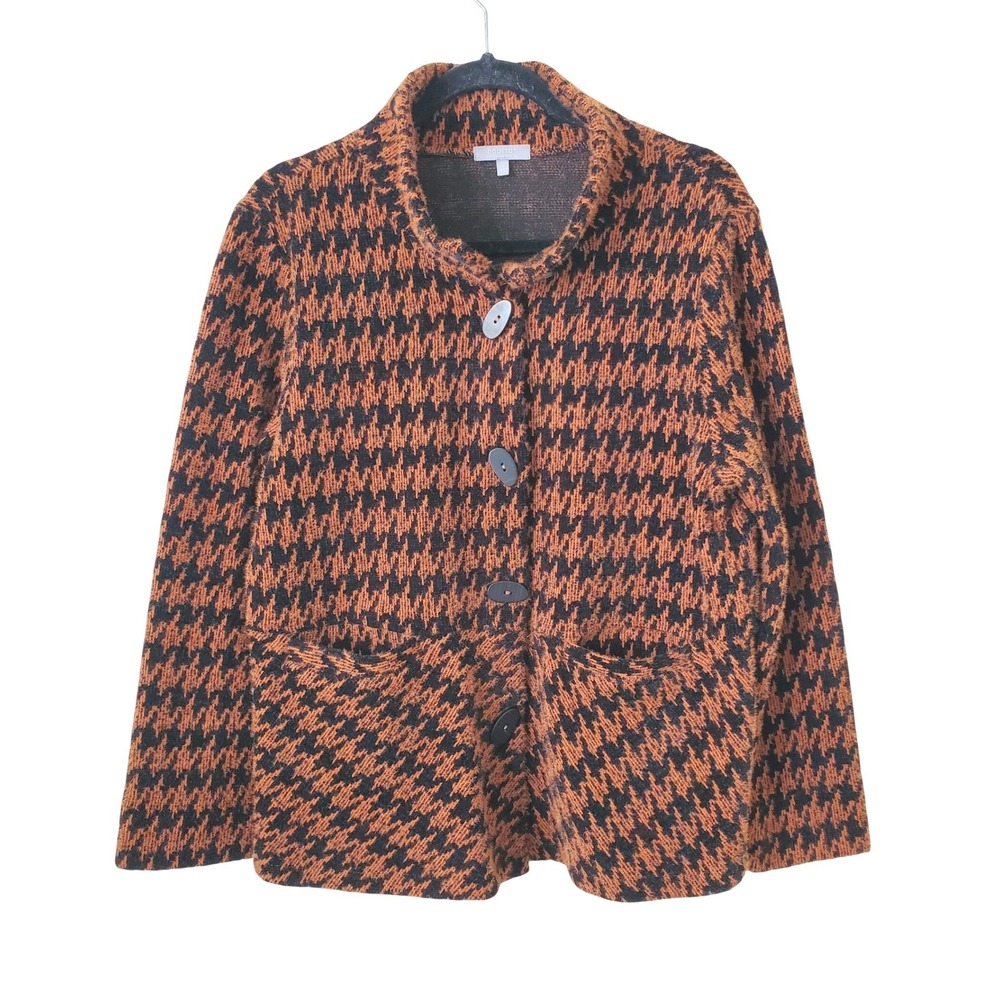 Habitat Houndstooth Jacket Orange Black Unique Button Front Womens M Art To Wear